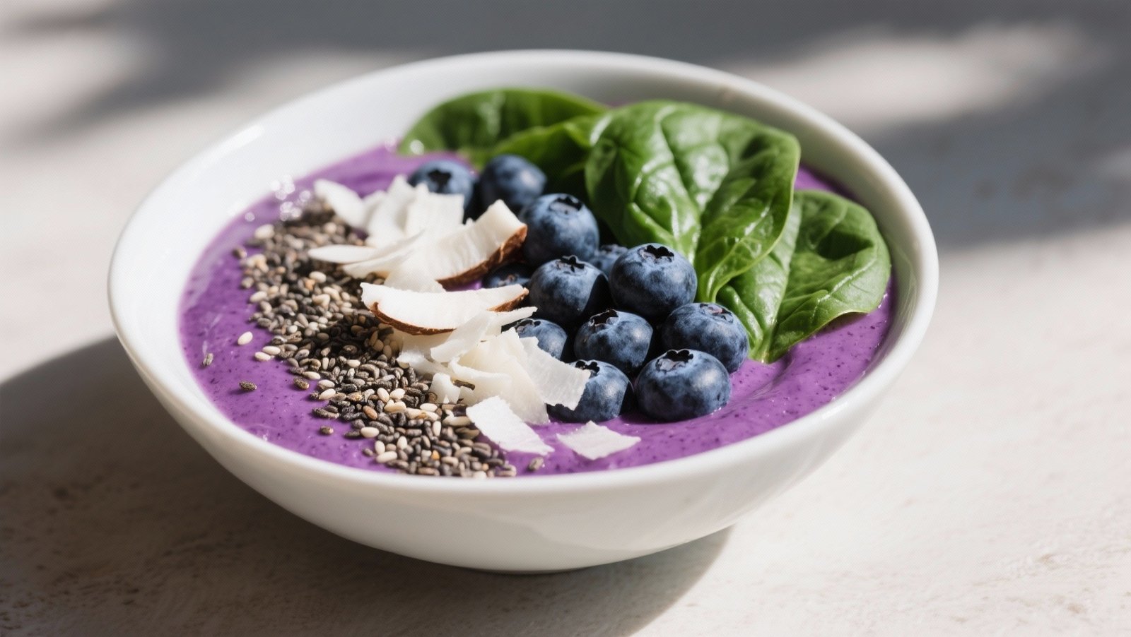 Smoothie bowl myrtilles épinards chia - recette anti-arthrose
