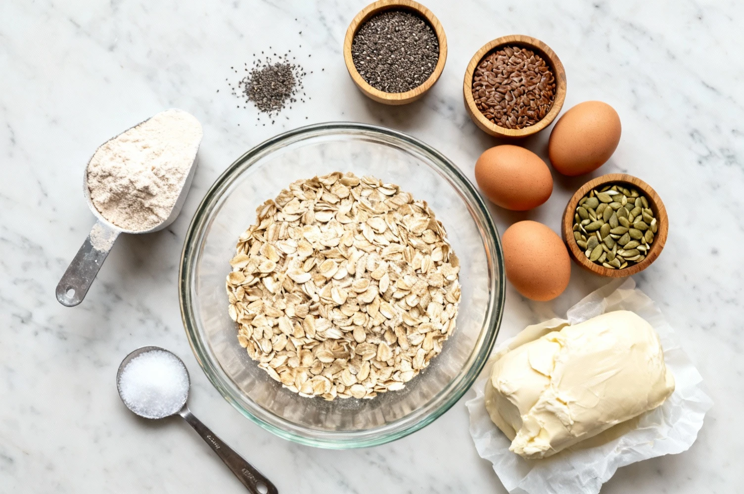 Ingredients pour pain proteine maison flocons avoine whey graines